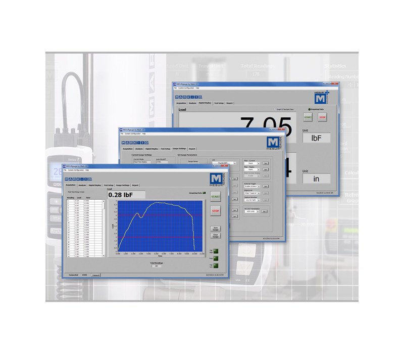 MESUR®gauge en MESUR®gauge Plus software zijn krachtige en flexibele gegevens verzamelprogramma's die zijn ontworpen voor gebruik met Mark-10 instrumenten en testopstellingen.