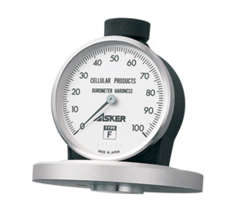 De Durometer Asker Type F voor zachtere materialen met een lage hardheid. De grote inkeping en drukvoet garanderen een hoge nauwkeurigheid.