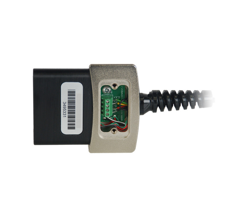Zicht op de PCB en het connector blok met aanduiding van de verschillende aansluitingen.