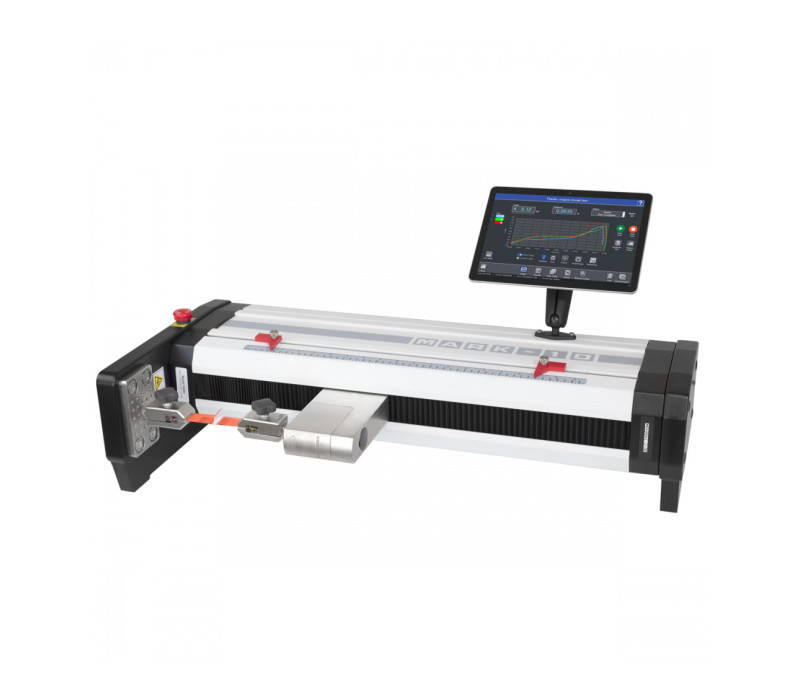 F505H trekbank geconfigureerd voor peel test met twee G1008 Folie &amp; Papier Grepen
