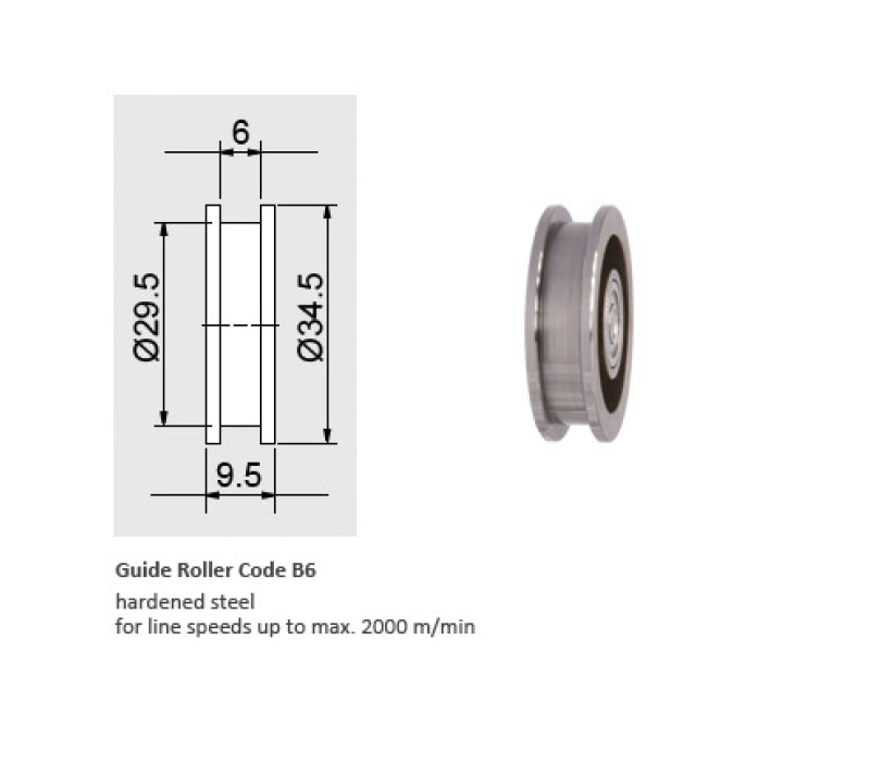 Code B6 - Doorvoersnelheid v max. … m/min 2000 / Gehard staal, breedte 6 mm