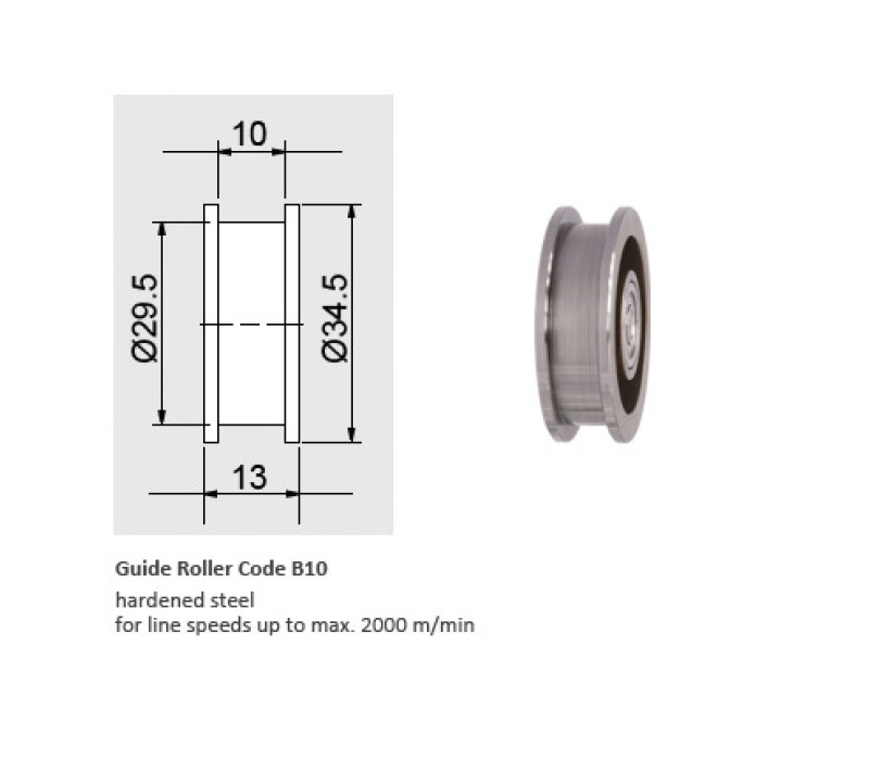 Code B10 - Doorvoersnelheid v max. … m/min 2000 / Gehard staal, breedte 10 mm