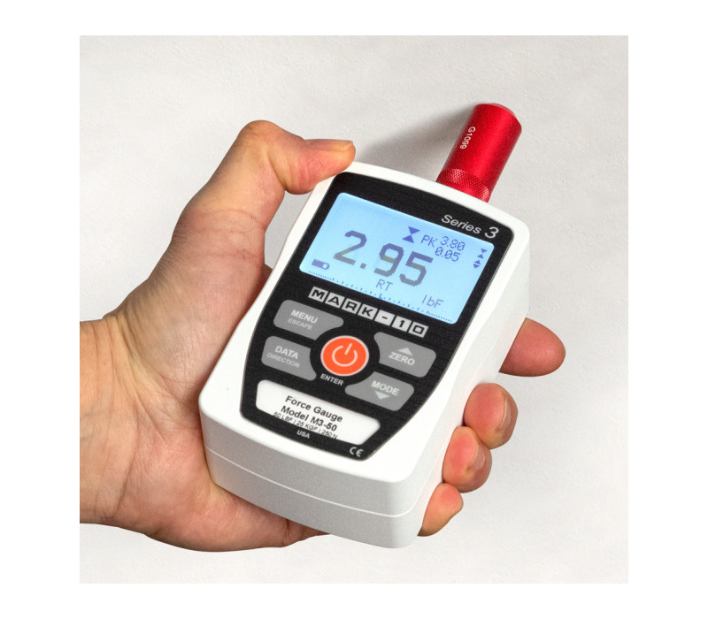 G1099 wordt hier weergegeven in een gipsplaat-penetratie krachttoepassing met een M3-50 krachtmeter.