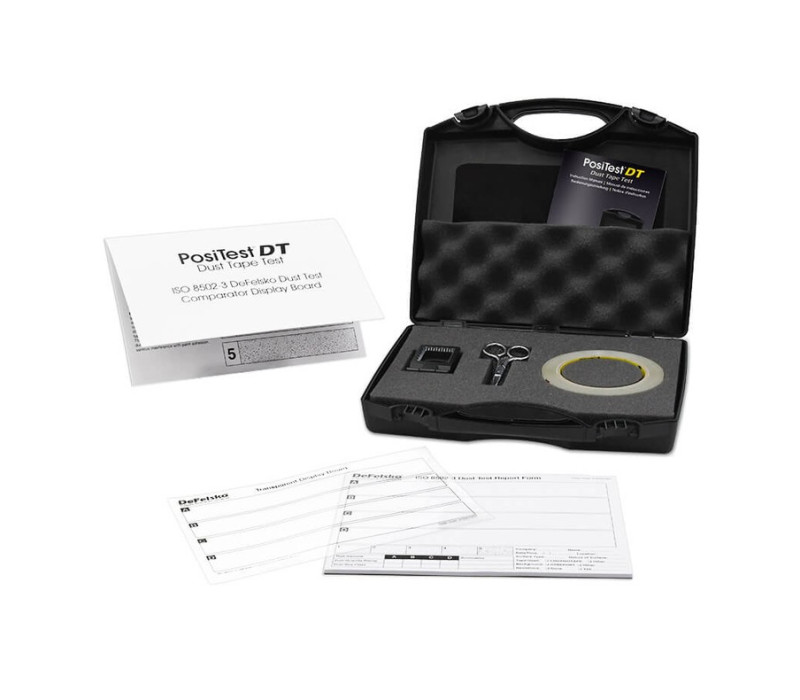 PosiTest DT stoftapetestkit met Dust Test Comparator, displayplaten, rapportformulieren en koffer
